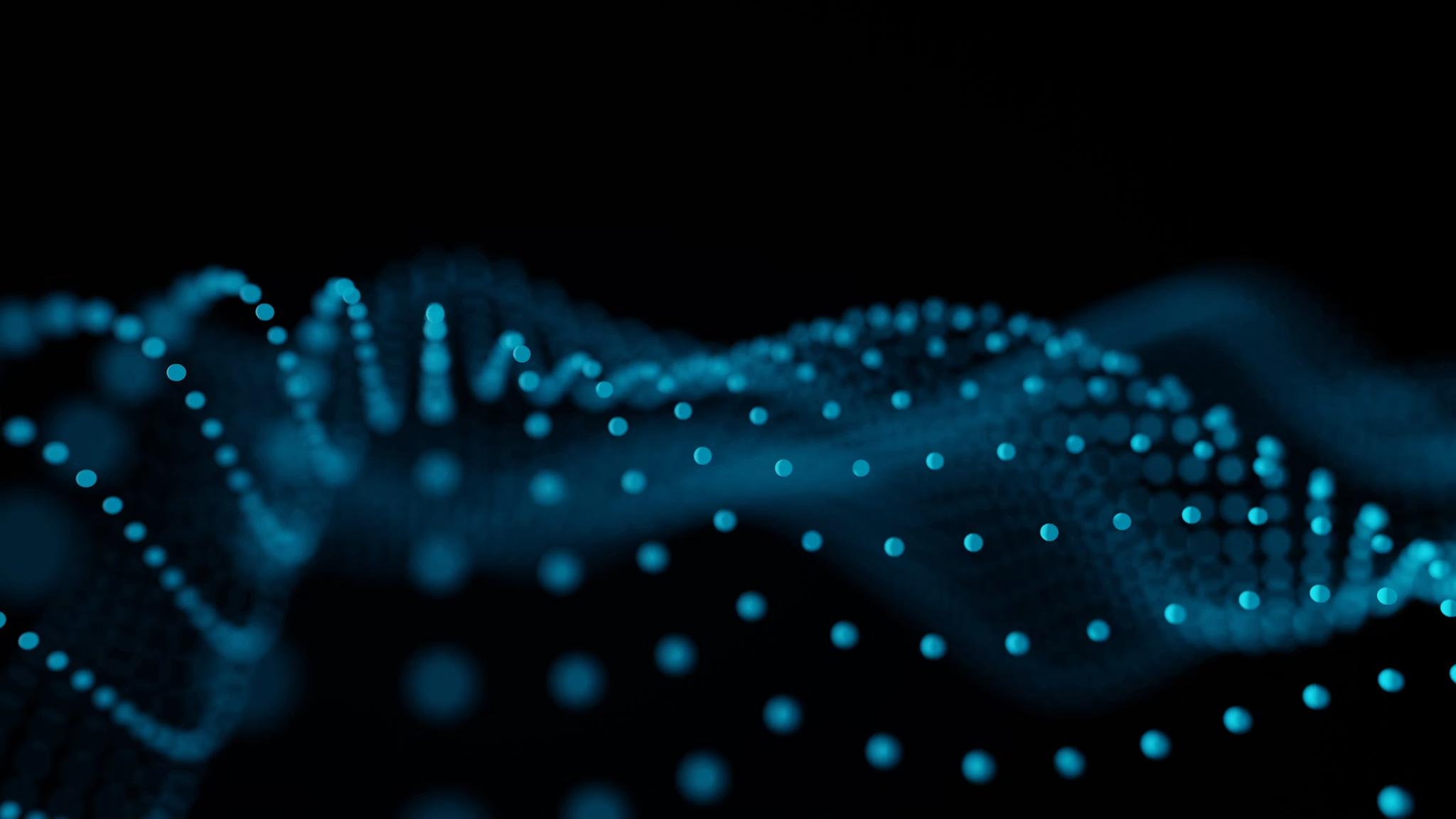 Image of blue dots in a wave formation on a black background by jonakoh_